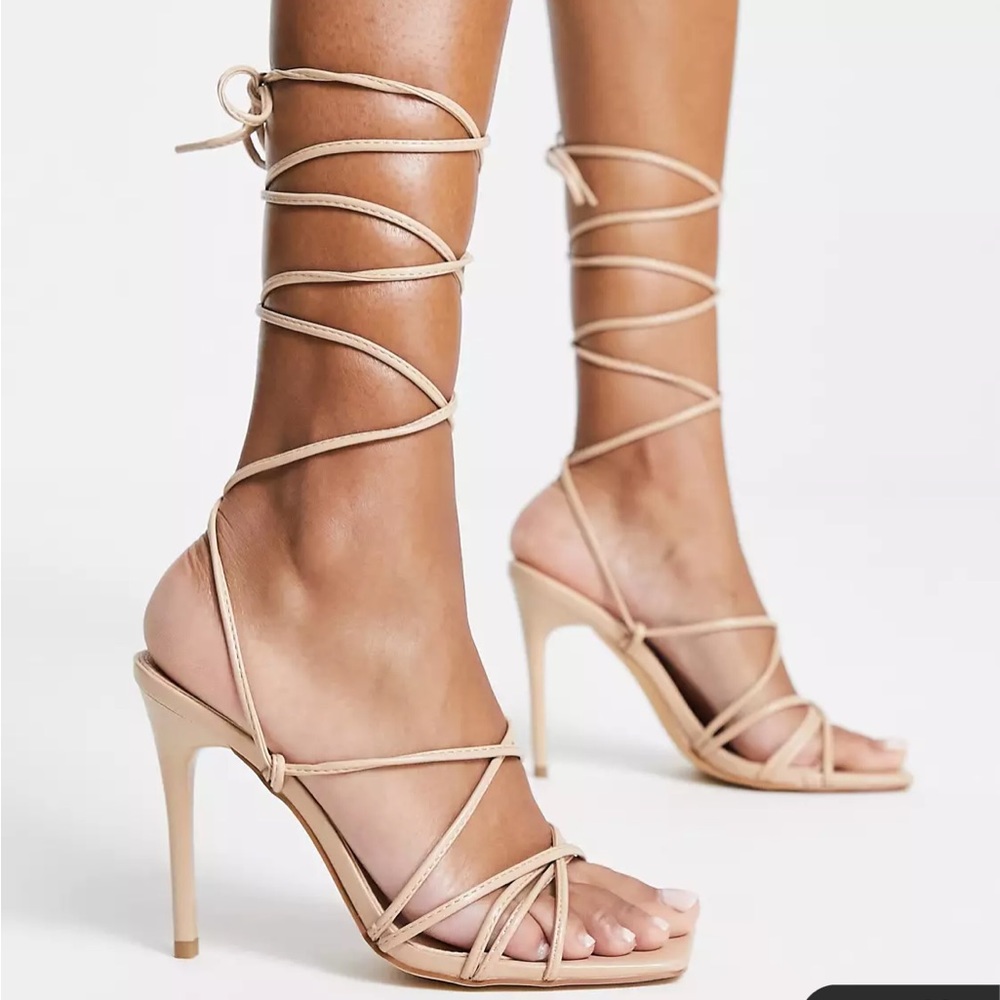 Tie leg stilletto heeled sandals with square toe - Picture 4 of 4